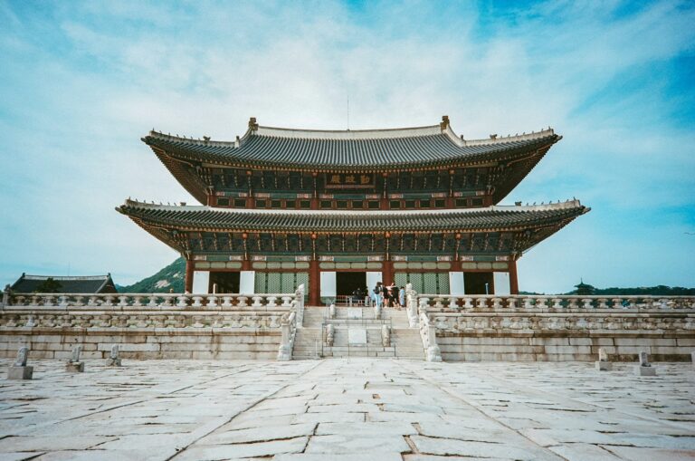 Geunjeongjeon Hall and its stone courtyard at Gyeongbokgung Palace in Seoul.